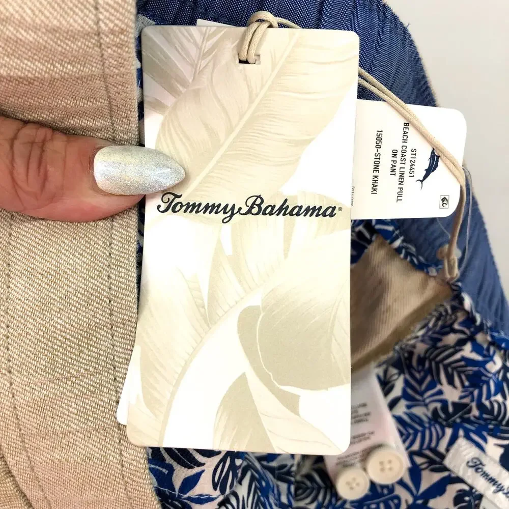TOMMY BAHAMA Men's Beach Coast Linen Pants XL Stone Khaki 32